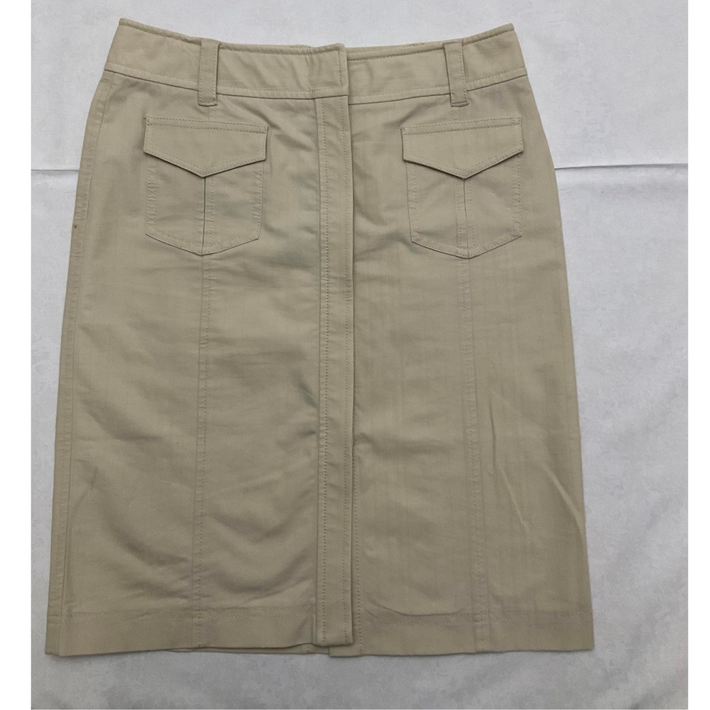 Esther Chen Skirt Khaki Beige‎ Utility Pockets Button Front Knee Length Size 4